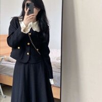 Mùa Thu Phong Cách Mới Thanh Lịch Hepburn Chanel Phong Cách Phù Hợp Với Nữ Đen Trắng Tương Phản Màu Giả Áo Khoác Hai Mảnh Váy Bộ Đồ Hợp Thời Trang**-*