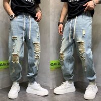 Mùa Thu Rách Miếng Dán Quần Jean Nam Beggar Quần Rời Hậu Cung Quần Xanh Nhạt Denim Mắt Cá Chân Quần Nam 25.3.29