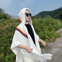 Mùa thu và mùa đông dày dặn Vân Nam Tây Tạng ấm áp có mũ trùm đầu khăn choàng len dệt kim Bohemian áo choàng Du Lịch Sọc bên ngoài 12.24