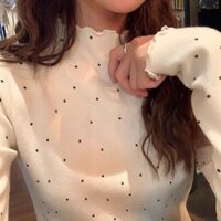 Mùa Thu Và Mùa Đông Mới Tất Cả Các Phù Hợp Với Mỏng Phù Hợp Với Xù Cổ Áo Len Nữ Đơn Giản Polka Dot Nửa Cao Cổ Áo Dài Tay Áo Len cd60