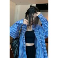 [Mùa tốt nghiệp] [Bộ sưu tập 10.000 người] Áo sơ mi sọc xanh Wang Girl 's Shop Đầu thu Thiết kế thích hợp Phiên bản Hàn Quốc Áo sơ mi Cardigan dài tay dáng rộng Áo khoác mỏng ngoại vi học sinh Hợp thời trang mùa xuân mùa hè