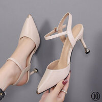 Mùa Xuân 2021 Mùa Hè Thật Mềm Da Stiletto Khóa Dây Đeo Giày Cao Gót Nữ Mũi Nhọn Rỗng Dép Giữa Gót Thời Trang Giày Đơn Nữ