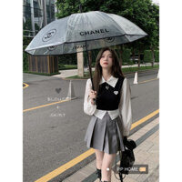 Mùa Xuân 2024 Kỳ Nghỉ Mùa Thu Hai Mảnh Áo Sơ Mi Dài Tay Áo Vest Khâu Phối Ren Trái Tim + Váy Xếp Ly Phù Hợp Với Mùa Xuân Thu 2024 Kỳ Nghỉ Hai Mảnh Áo Sơ Mi Tay Dài Áo Vest Khâu Ren-Up Trái Tim Tình Yêu Top + Xếp Ly S