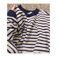 Mùa Xuân 2024 Mùa Thu Phong Cách Mới Sọc Áo Nữ Mỏng Retro Áo Khoác Cổ Tròn Rời Học Sinh Dài Tay Top