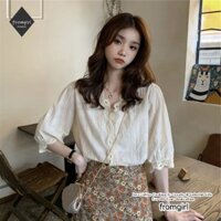 Mùa Xuân 2024 Thiết Kế Mới Sense Áo Sơ Mi Trắng Áo Sơ Mi Thời Trang Ren Pháp Cổ Chữ V Top Nữ