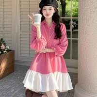 Mùa Xuân 2025 Dopamine Mặc Đẹp Độc Đáo Phong Cách Chanel Giảm Tuổi Màu Sắc Tương Phản Khâu Áo Sơ Mi Đầm Nữ 3.23