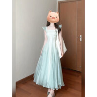 Mùa Xuân 2025 Phong Cách Mới Pháp Bạc Hà Mambo Bay Tay Cổ Tích Đầm Phong Cách Kỳ Nghỉ Cổ Vuông Eo Eo Ôm Hơn Nhìn Lớn Váy Xoay