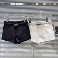 Mùa Xuân 2025 Phong Cách Mới Thanh Lịch Extravagant Khóa Kim Loại Thắt Lưng Mỏng Màu Trơn Cotton Thổ Cẩm Phù Hợp Với Nữ Quần Short Ba Điểm