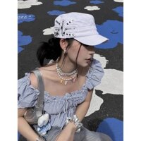 Mùa Xuân 2025 Phong Cách Mới Retro Đường Phố Trắng Flat Top Mũ Đinh Tán Dây Kéo Công Nghiệp Nặng