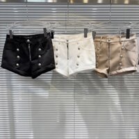 Mùa Xuân 2025 Phong Cách Mới Niche Hot Girl Khóa Kim Loại Hai Lông Màu Trơn Acetate Cotton Thổ Cẩm Nữ Quần Short Ba Điểm