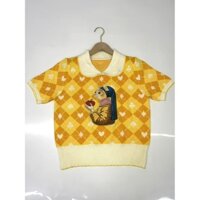 Mùa Xuân 2025 Phong Cách Mới Ve Áo Mèo Con Áo Len Tay Ngắn Top Nữ