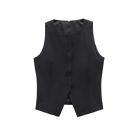 Mùa xuân 2025 Phong cách tối giản Áo Vest màu đen nữ