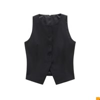 Mùa xuân 2025 Phong cách tối giản Áo Vest màu đen nữ