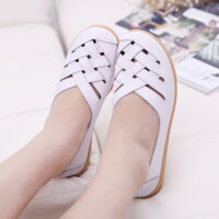 Mùa Xuân Chính Hãng Giày Trắng Đậu Hà Lan Giày Mẹ Giày Bà Bầu Giày Đế Bằng Giày Y Tá Nữ Size Lớn