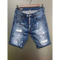 Mùa Xuân Hè 2025 Phong Cách Mới DSQUARED2 Quần Jean Quần Short D2 Crop Quần Hợp Thời Trang Nam Rửa Mờ Miếng Dán Sơn Slim-fit Quần Short Denim Xanh Nam