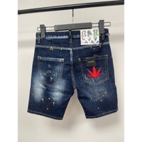 Mùa Xuân Hè 2025 Phong Cách Mới DSQUARED2 Quần Jean Quần Short D2 Crop Quần Hợp Thời Trang Nam Rửa Frayed Patch Sơn Slim-fit Micro-elastic Denim Quần Short Nam