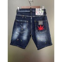 Mùa Xuân Hè 2025 Phong Cách Mới DSQUARED2 Quần Jean Quần Short D2 Crop Quần Hợp Thời Trang Nam Rửa Frayed Patch Sơn Slim-fit Micro-elastic Denim Quần Short Nam