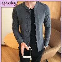 Mùa Xuân Mới Nam Áo Sơ Mi Phong Cách Quần Áo Slim Fit Dài Tay Áo Sơ Mi Camisa Xã Hội Mặc Mandarin Cổ Áo