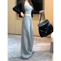 Mùa xuân mới phong cách lười biếng nối quần ống rộng thông thường eo cao