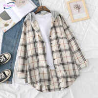 Mùa Xuân / Mùa Hè Áo Sơ Mi Ca Rô Nữ Sinh Viên Vintage Rời Lắp Hồng Kông Hương Vị Có Mũ Trùm Đầu Chống Nắng Áo Cotton Ẩm Chứa Tân Cương Cotton