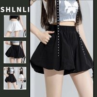 Mùa Xuân Mùa Hè Nữ Cao Cấp Y2K Đơn Giản Váy Quần Chữ A Màu Bong Bóng Đèn Lồng Quần Short