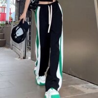 Mùa xuân / mùa hè quần thể thao mới của phụ nữ sọc rộng rãi kích thước lớn 70-155 jin nối quần ống rộng thông thường đa năng quần ống rộng