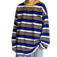 Mùa Xuân, Mùa Thu 2024 Áo Thun Dài Tay Rời Nam Phong Cách Hồng Kông Hợp Thời Trang ins Hip-Hop Cặp Đôi BF Sọc Phiên Bản Hàn Quốc Top Đáy Áo Sơ Mi