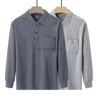 Mùa xuân người đàn ông dài tay áo t-shirt cha ăn mặc dài tay áo người đàn ông trung niên người đàn ông cao tuổi mùa thu ăn mặc rắn màu áo lót ve áo