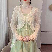 Mùa Xuân Nữ Mùa Hè Cổ Chữ V Phối Ren Treo Váy Cardigan Khăn Choàng Áo