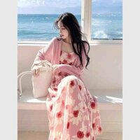 Mùa Xuân Phong Cách Mới Mặc Trọn Bộ Áo Cardigan Màu Hồng Thời Trang Với Váy Hoa Phong Cách Pháp Bộ Hai Mảnh20250224