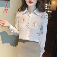 Mùa Xuân Thu 2024 Phong Cách Mới Thường Ngày Rời Drap Tính Khí In Hình Áo Sơ Mi Voan Nữ Tay Dài Thời Trang Nữ Niche VPUA