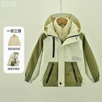 Mùa Xuân Thu 2024 Trung Thu Trung Thu Áo Khoác Trẻ Em Lớn Áo Khoác Bé Trai Lót Lông Cừu Áo Khoác Thu Ba Trong Một Có Thể Tháo Rời Mùa Đông Hợp Thời Trang Mùa Xuân Và Ống Hút Áo Khoác Bé Trai Trung Học