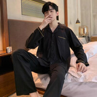 Mùa Xuân Thu Bộ Đồ Ngủ Nam Dài Tay Quần Cotton Nguyên Chất Homewear Nam Thanh Niên Thu Cotton Cardigan Ve Áo Mỏng Phù Hợp Với