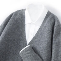 Mùa Xuân Thu Len Dệt Kim Cardigan Nam Cổ Chữ V Màu Trơn Áo Len Mỏng Thanh Niên Rời Áo Len Cashmere Size Lớn Áo Khoác