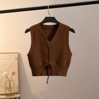 Mùa Xuân Thu Ngắn Cổ Chữ V Dây Vẽ Màu Áo Vest Mỏng Đầu Nhỏ