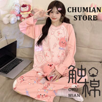 Mùa Xuân Thu Nữ Hoạt Hình Dễ Thương In Hình Thường Ngày Rời Plus Kích Thước Bộ Đồ Ngủ Dài Tay Bộ Đồ Ngủ Loungewear