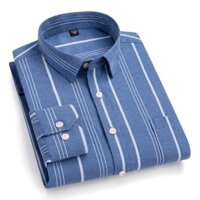 Mùa Xuân Thu Phong Cách Mới Quần Áo Nam Quá Khổ 100% Cotton Chải Sọc Dài Tay Áo Sơ Mi Nam Trung Niên Cotton Kiểm Tra Áo Sơ Mi Thời Trang Đơn Túi Hợp Thời Trang Retro Hợp Thời Trang Retro Quần Áo Bố Đơn Quần Áo Top