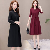 Mùa Xuân Thu Plus Size Quần Áo Nữ Giả Hai Mảnh Dài Tay Đầm Nữ Trung Niên Của Mẹ Quần Áo Ôm Vừa Dài