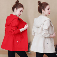 Mùa xuân và mùa thu [vải lót hai lớp] Áo gió kiểu mới Áo khoác nữ dáng dài vừa có mũ trùm đầu eo thon gọn áo bà mẹ TRUNG NIÊN phong cách Hàn Quốc sành điệu