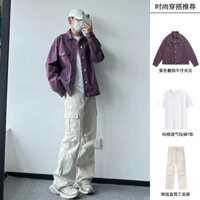 Mục đích chức năng chống mài mòn Mô hình nam màu tím Mặc áo khoác Denim cho bé trai Bộ đồ phù hợp với cảm giác cao cấp Bộ đồ phù hợp với mùa thu