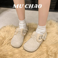 Muchao Giày lông đa năng có lông cừu giày nữ dành cho người lười, giày cotton thông thường bằng phẳng ấm áp một chân