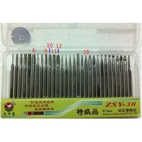 Mũi điêu khắc đá, ngọc, gỗ, gốm sứ, kim loại (phụ kiện 30 mũi cán 3mm) cao cấp