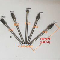 Mũi điêu khắc gỗ lũa móc gỗ mài doa nhôm gang đồng sắt thép siêu dài 10cm cán 6mm đầu 10mm mũi hợp kim trục 6mm