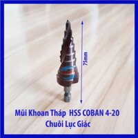 Mũi khoan bước, Mũi Khoan Tháp HSS coban 4-20mm chuyên khoan inox chuôi lục giác chuyện dụng