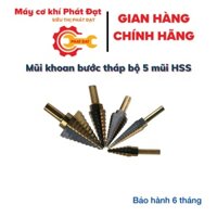 Mũi khoan bước tháp bộ 5 mũi HSS phủ Coban cao cấp-khoan inox