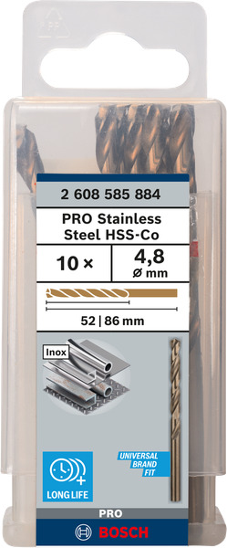 Mũi khoan INOX HSS-Co 4.8mm (hộp 10 mũi) Bosch 2608585884