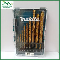 Mũi khoan sắt Makita D-72849 HSS-Tin chân tròn 1mm,2mm,3mm,4mm,5mm,6mm,7mm,8mm,9mm,10mm