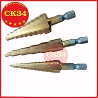 Mũi khoan sắt. Mũi khoan tháp tầng bước titanium 3.17-19mm khoan sắt,tôn..bộ 3 mũi khoan bước nhỏ