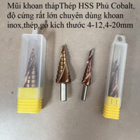 Mũi khoan tháp rãnh xoắn chuôi tròn khoan inox,thép,gỗ,nhựa kích thước 4-12mm,4-20mm- thép cao cấp siêu cứng phủ coban