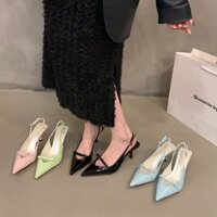 Mũi Nhọn Màu Đen Tính Khí Giày Sandal Cao Gót Gót Giày Cổ Tích 2024 Phong Cách Mới Giày Pháp